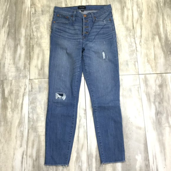 J. Crew High Rise Exposed Button Distressed Toothpick Jean 28 - Picture 4 of 13